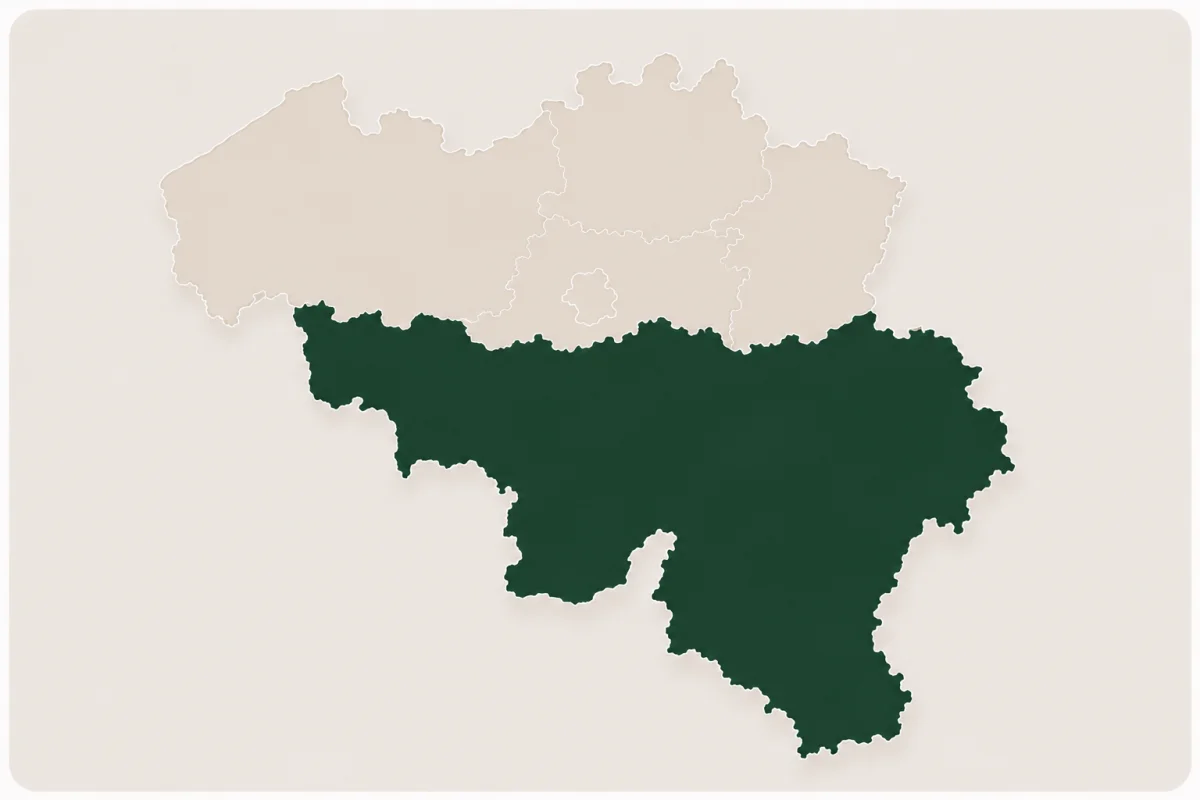 Carte de la Belgique, région Wallonie mise en évidence
