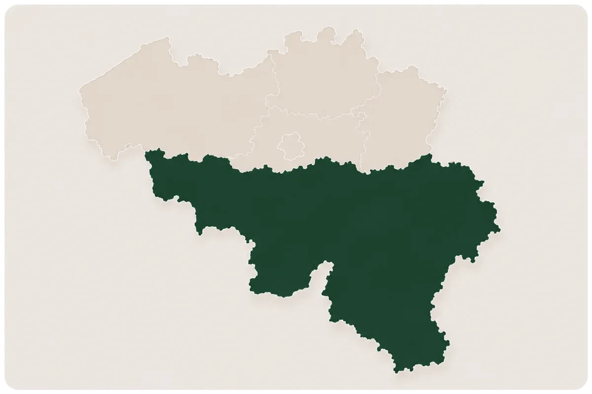 Carte de la Belgique, région Wallonie mise en évidence